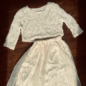 white lace crop top with tulle midi skirt- womens